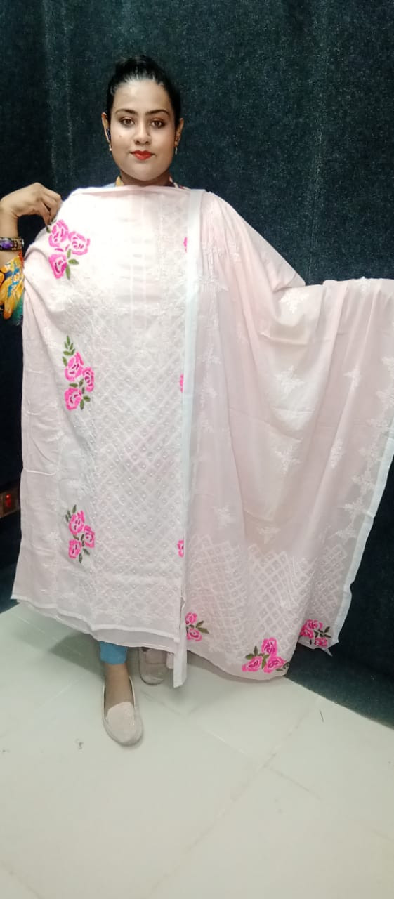 Soft Semi-Muslin Embroidered Three-Piece Set